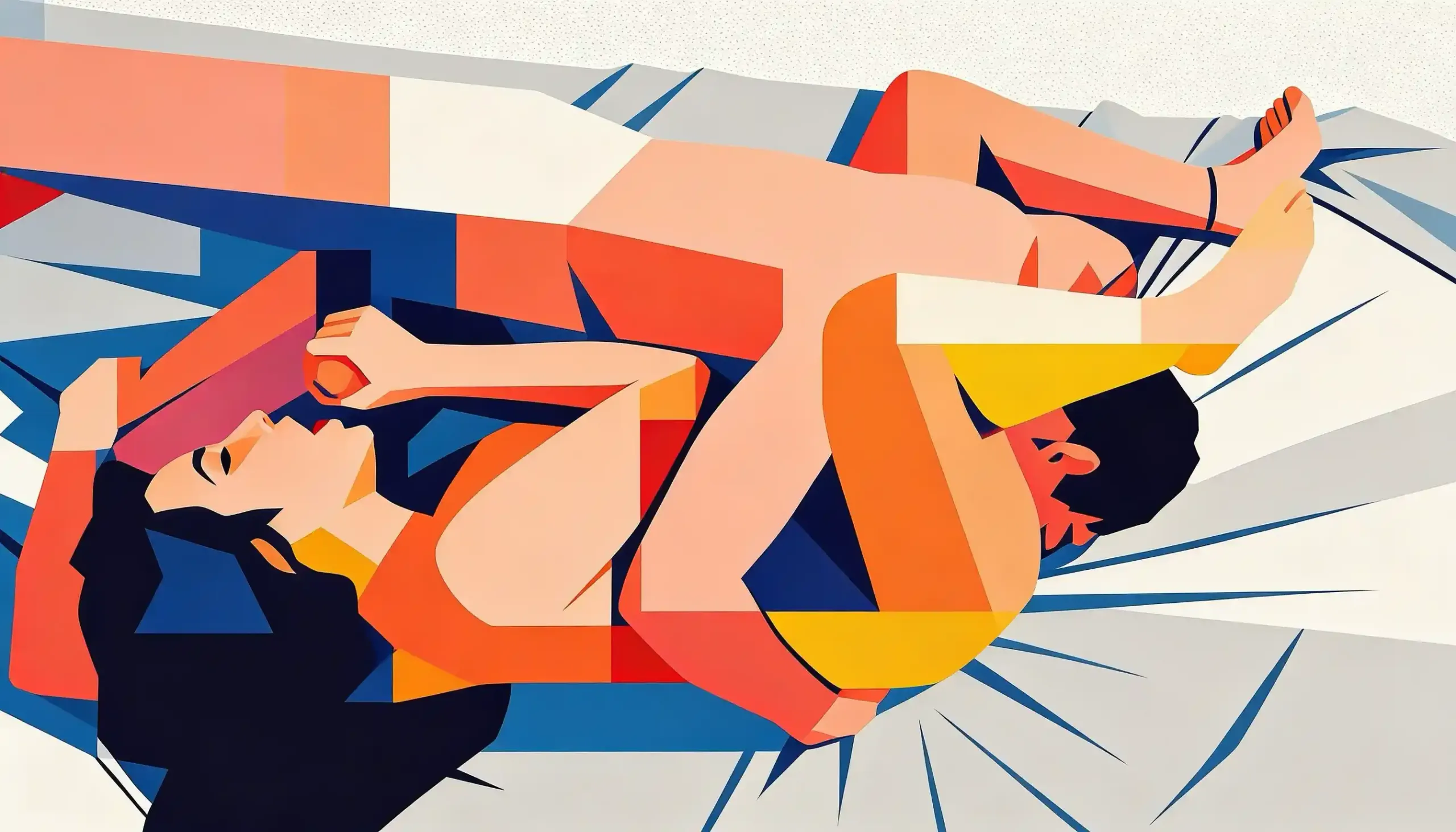 Sideways 69 Blowjob Position captured in playful abstract comic illustration for mutual pleasure education