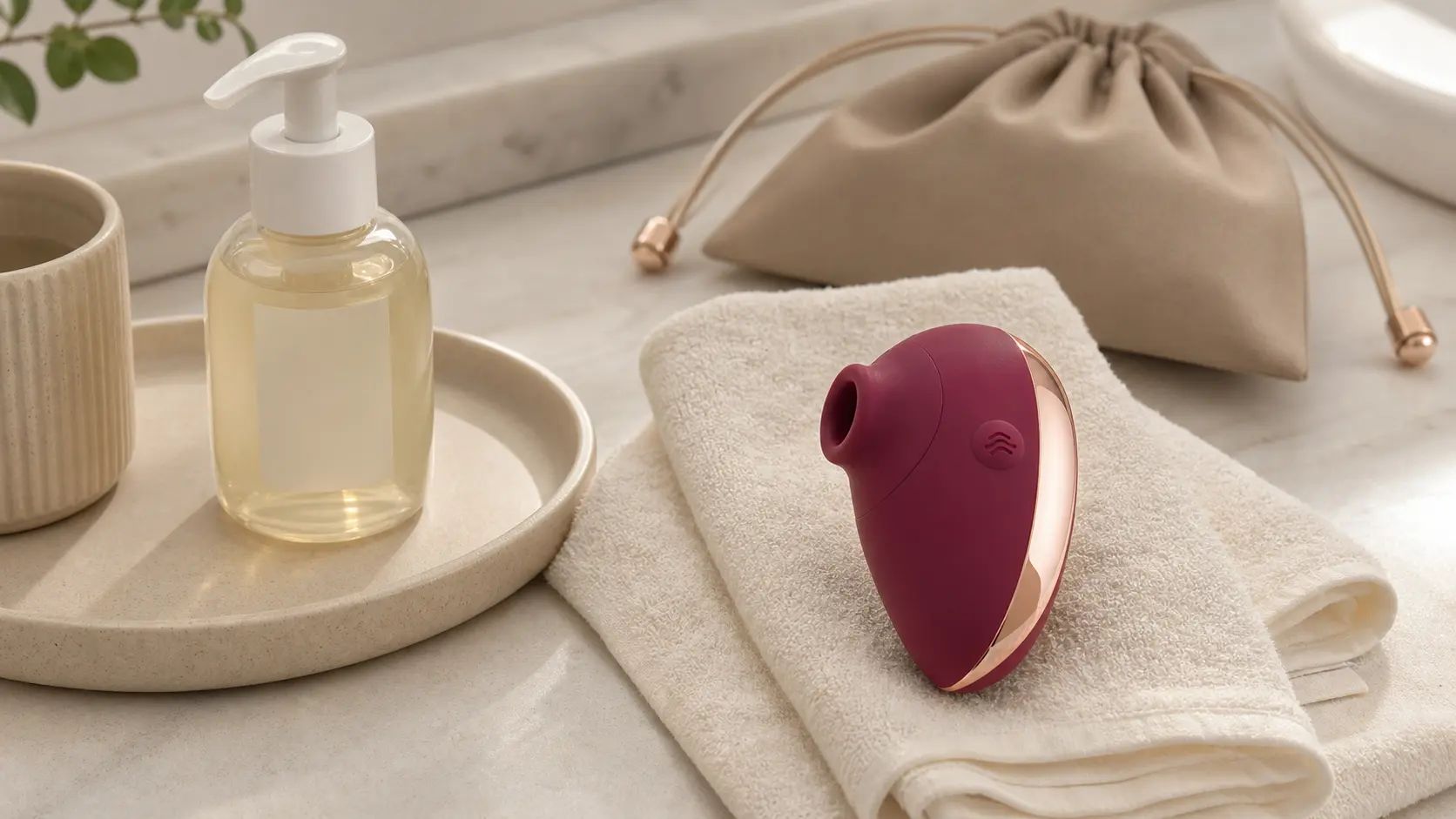 Beginner-friendly KissTide vibrator on a folded towel in a private self-care setting
